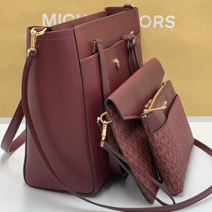Michael Kors Maisie Large Pebbled Leather 3-in-1 Tote Bag Merlot Multi color